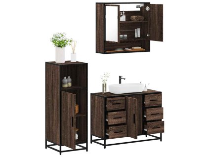 3dílný set koupelnového nábytku hnědý dub kompozitní dřevo 3300994