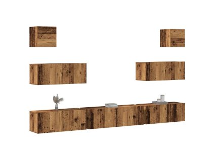 Sada 7 kusů nástěnné TV skříňka starého dřeva kompozitní dřevo 3329211