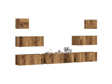 Sada 7 kusů nástěnné TV skříňka starého dřeva kompozitní dřevo 3329019