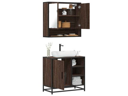 2dílný set koupelnového nábytku hnědý dub kompozitní dřevo 3300939