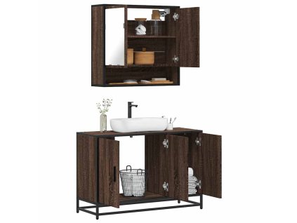2dílný set koupelnového nábytku hnědý dub kompozitní dřevo 3300924