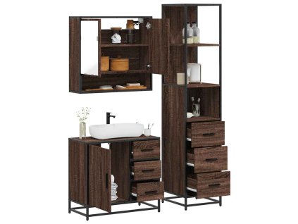 3dílný set koupelnového nábytku hnědý dub kompozitní dřevo 3301169