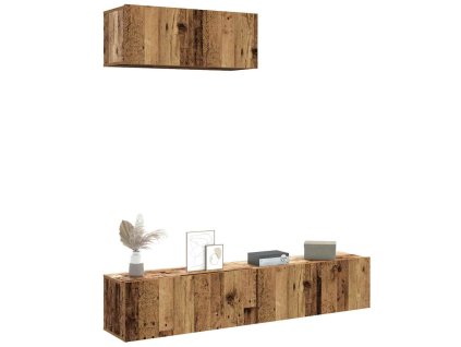 Sada 3 kusů nástěnné TV skříňka starého dřeva kompozitní dřevo 3329003