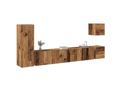 Sada 5 kusů nástěnné TV skříňka starého dřeva kompozitní dřevo 3329199