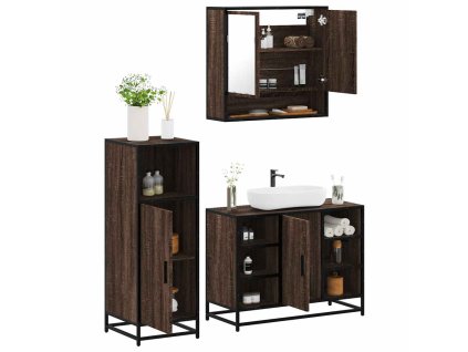 3dílný set koupelnového nábytku hnědý dub kompozitní dřevo 3301004