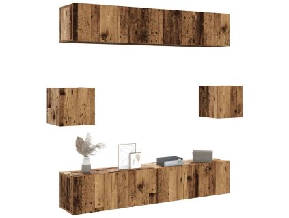 Sada 6 kusů nástěnné TV skříňka starého dřeva kompozitní dřevo 3328989