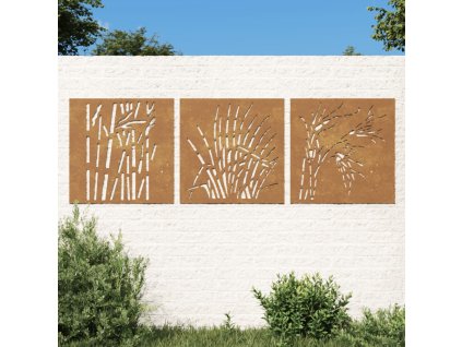 Zahradní nástěnné dekorace 3 ks 55 x 55 cm cortenová ocel Tráva 824509