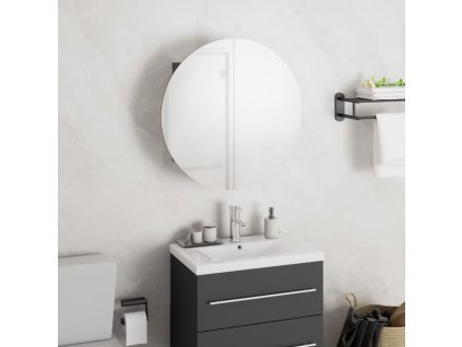 Koupelnová skříňka s kulatým zrcadlem a LED šedá 40x40x17,5 cm 345581