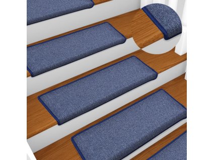 Schodové rohože 15 ks 65 x 21 x 4 cm modré s obdélníkovým okrajem 134574