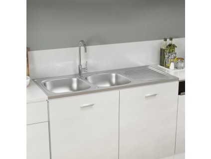 Kuchyňský dvojitý dřez stříbrný 1 200x500x155 mm nerezová ocel 147238
