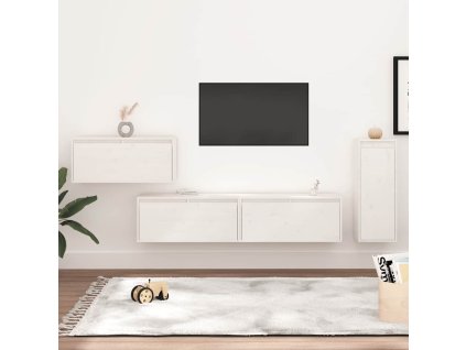 TV skříňky 4 ks bílé masivní borové dřevo 3100220