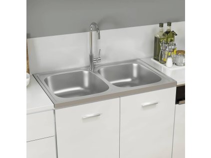 Kuchyňský dvojitý dřez stříbrný 800x500x155 mm nerezová ocel 147234