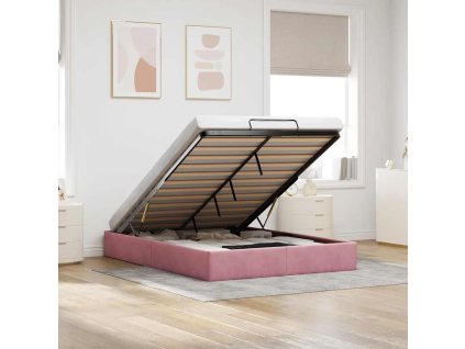 Osmanský rám postele bez matrací růžová 140x200 cm samet 3310972