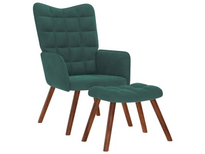 Relaxační křeslo s taburetkou tmavě zelené sametové 4016823