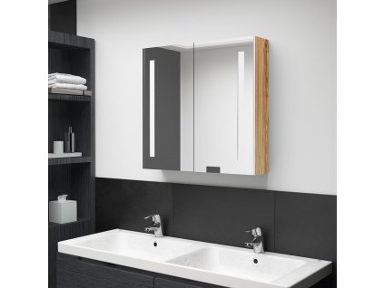 LED koupelnová skříňka se zrcadlem bílá a dub 62 x 14 x 60 cm 326523
