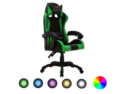 Herní židle s RGB LED podsvícením zeleno-černá umělá kůže 287999