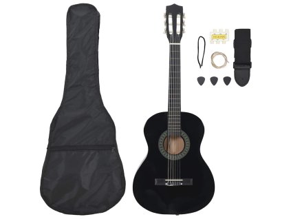 8dílný set klasická kytara pro začátečníky černá 3/4 36'' 70119