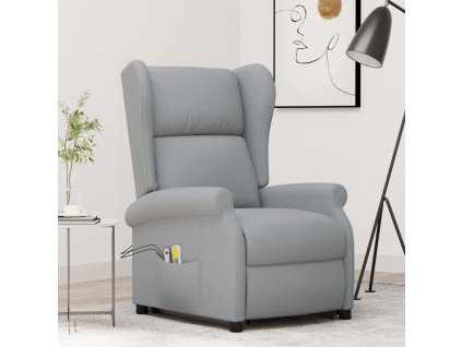 Zvedací masážní křeslo světle šedé textil 289740