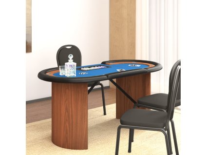 Pokerový stůl pro 10 hráčů držák na chipy modrý 160x80x75 cm 80407