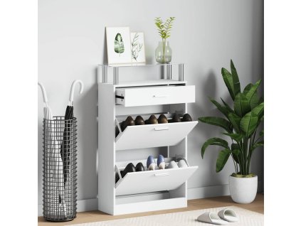 Botník se zásuvkou a horní skleněnou poličkou dřevo bílý 241244