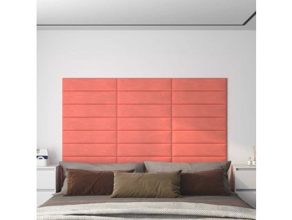 Nástěnné panely 12 ks růžové 60 x 15 cm samet 1,08 m² 343838