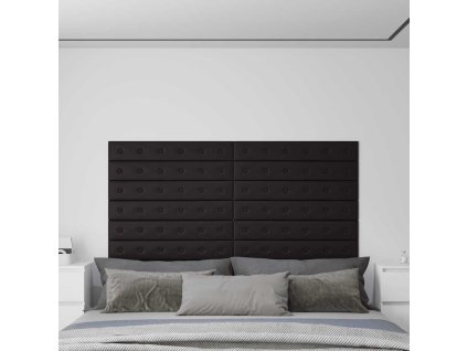 Nástěnné panely 12 ks černé 90 x 15 cm umělá kůže 1,62 m² 343995
