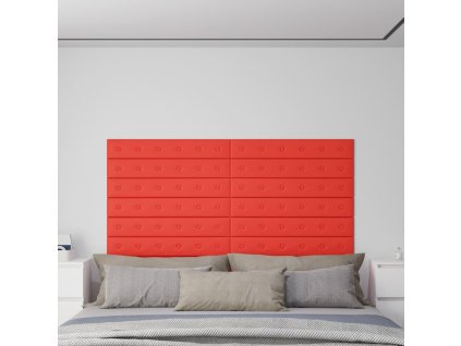 Nástěnné panely 12 ks červené 90 x 15 cm umělá kůže 1,62 m² 343997