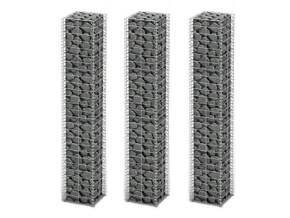 Sada gabionů 3 ks pozinkovaný drát 25 x 25 x 150 cm 141046