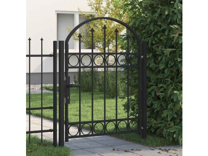 Plotová branka s klenutým vrškem ocelová 104 x 125 cm černá 143085