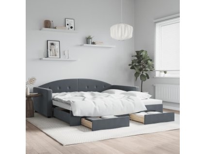 Válenda s přistýlkou a zásuvkami tmavě šedá 100 x 200 cm samet 3197357