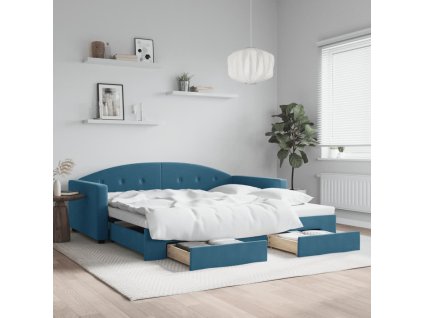 Válenda s přistýlkou a zásuvkami modrá 100 x 200 cm samet 3197355