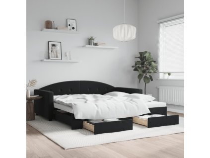 Válenda s přistýlkou a zásuvkami černá 100 x 200 cm samet 3197360