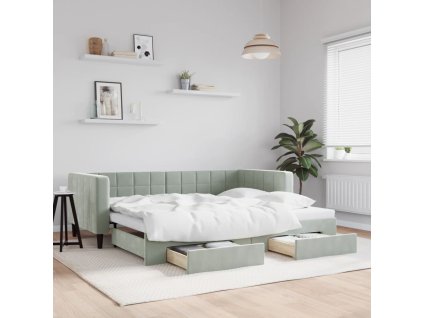 Válenda s přistýlkou a zásuvkami světle šedá 90 x 200 cm samet 3196739