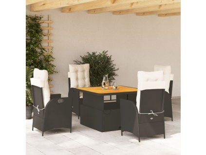 5dílný zahradní jídelní set s poduškami černý polyratan 3277437