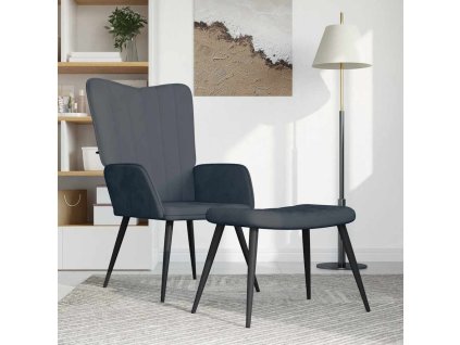 Relaxační křeslo se stoličkou tmavě šedé samet 327689