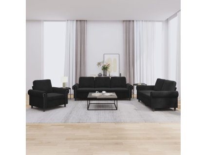 3dílná sedací souprava s poduškami černá samet 3202175