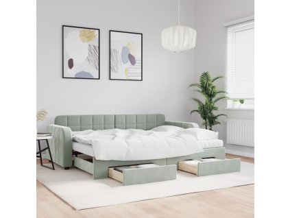 Válenda s přistýlkou a zásuvkami světle šedá 80 x 200 cm samet 3196994