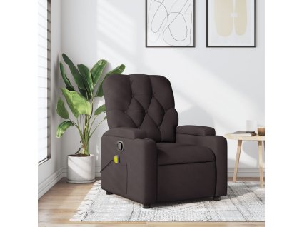 Masážní polohovací křeslo tmavě hnědé textil 372496