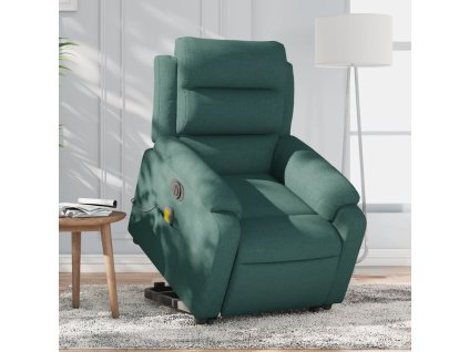Elektrické zvedací masážní polohovací křeslo zelené textil 3205022
