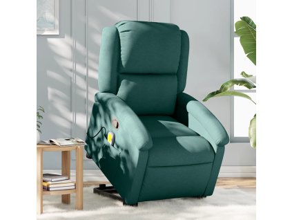Zvedací masážní polohovací křeslo tmavě zelené textil 3204182