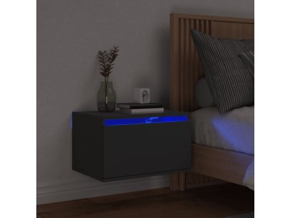 Nástěnný noční stolek s LED osvětlením černý 836828