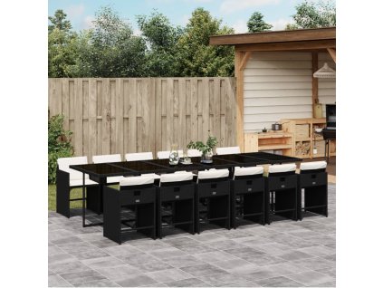 13dílný zahradní jídelní set s poduškami černý polyratan 3211122