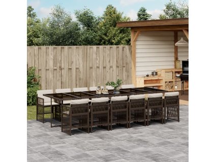 13dílný zahradní jídelní set s poduškami hnědý polyratan 3210945