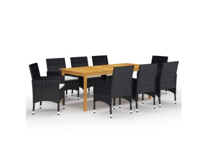 9dílný zahradní jídelní set černý 3067859