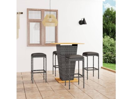 5dílný zahradní barový set s poduškami polyratan šedý 3064853