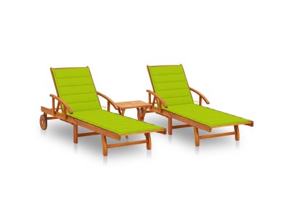 Zahradní lehátka 2 ks se stolkem a poduškami masivní akácie 3077356