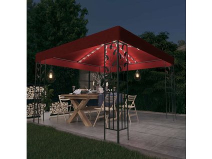 Altán se světelnými LED řetězy 3 x 3 m vínový 3070297