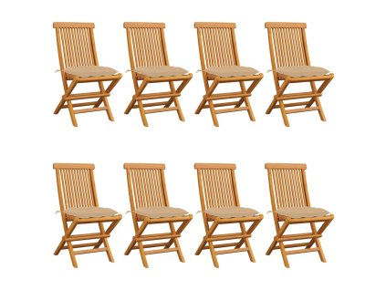 Zahradní židle s béžovými poduškami 8 ks masivní teak 3072935