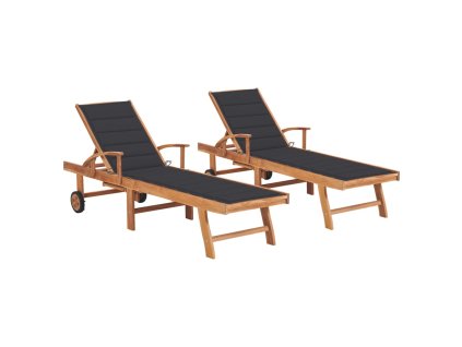 Zahradní lehátka 2 ks s antracitovou poduškou masivní teak 3073186