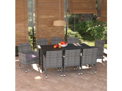 9dílný zahradní jídelní set s poduškami polyratan šedý 3094984